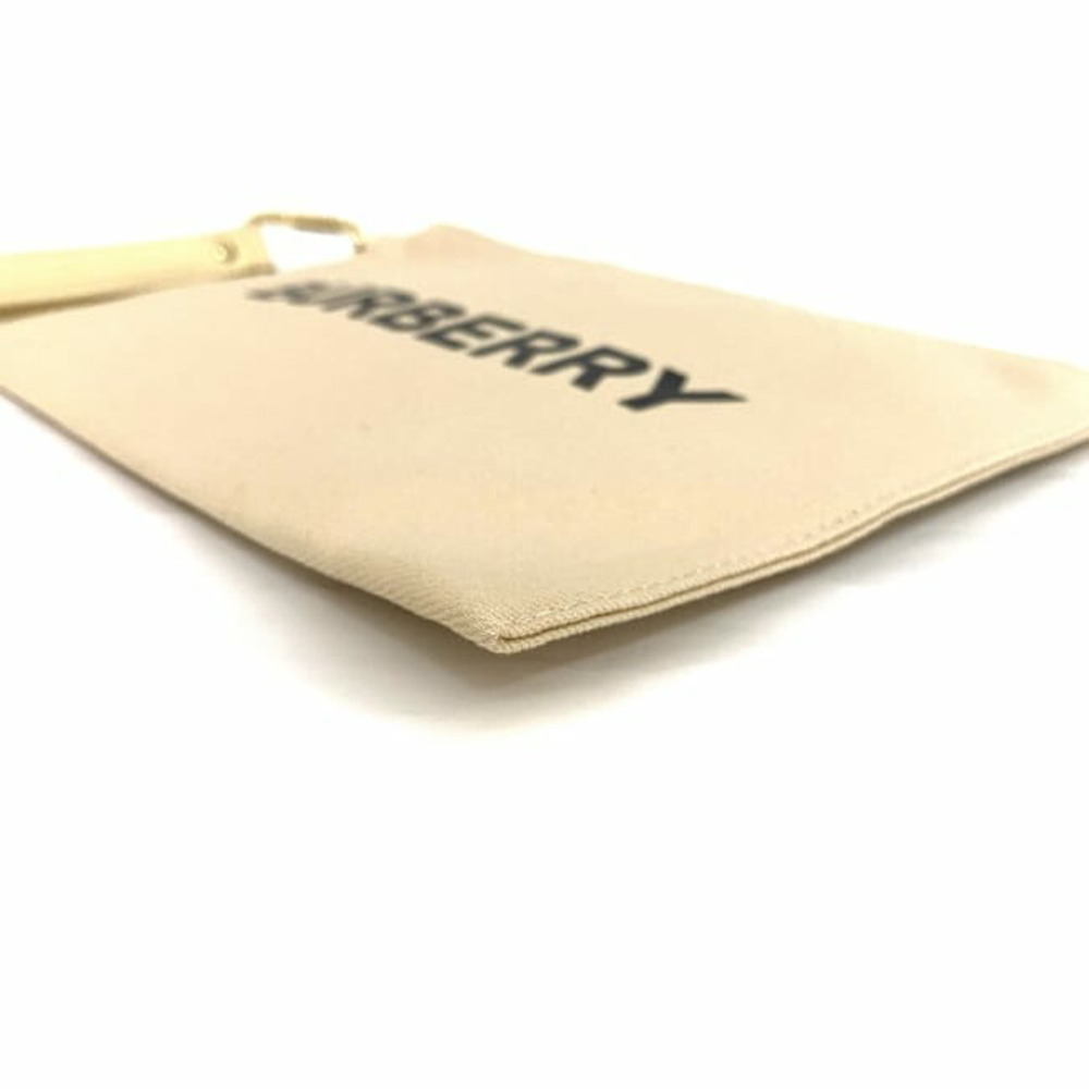 Burberry Clutch Bag Cream Beige Gold Canvas Leather Zipper Strap Logo Clutch - Picture 3 of 8